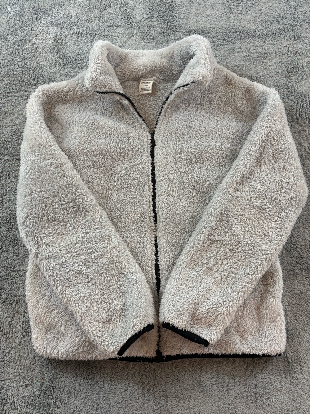 PINK Victoria's Secret Light Gray Plush Full-Zip Jacket with Black Trim